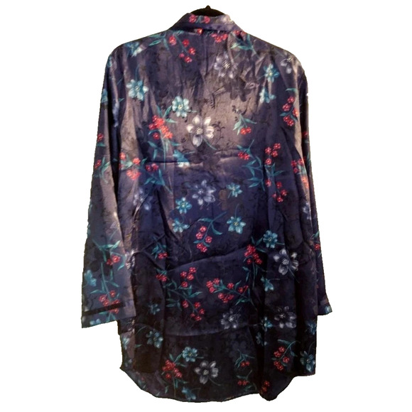 Intimate Moments Blue Floral Satin Nightgown Nightshirt Y2K Retro Look Elegant M - Picture 4 of 9